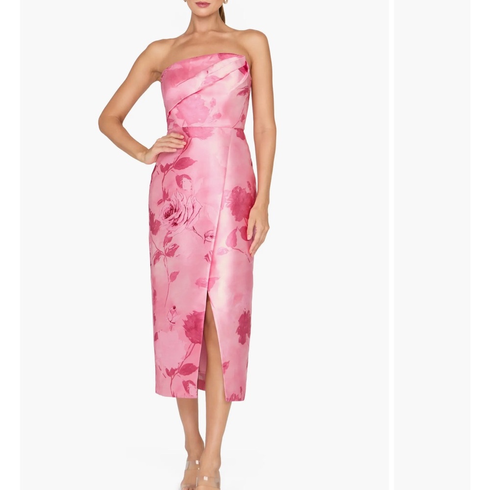 Kay Unger Addison Floral Strapless Sheath Midi Dress, SIZE 6